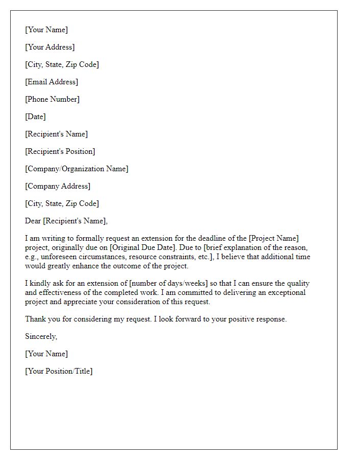 Letter template of a formal request for project deadline extension