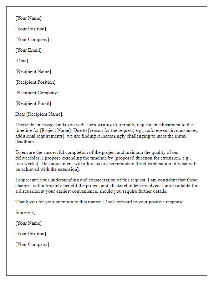 Letter template of a request for project timeline adjustment