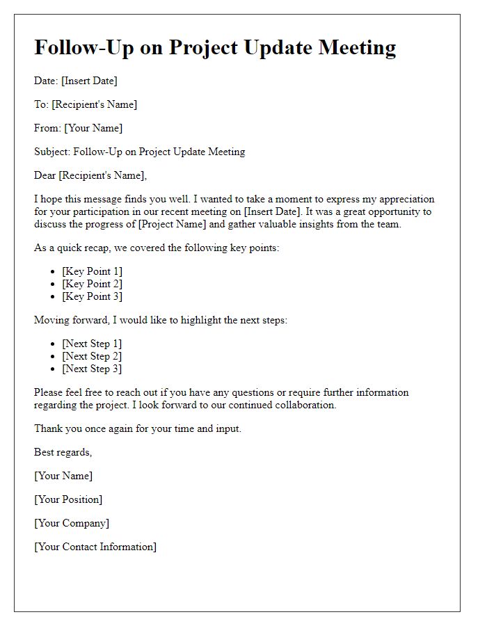 Letter template of business meeting follow-up for project update