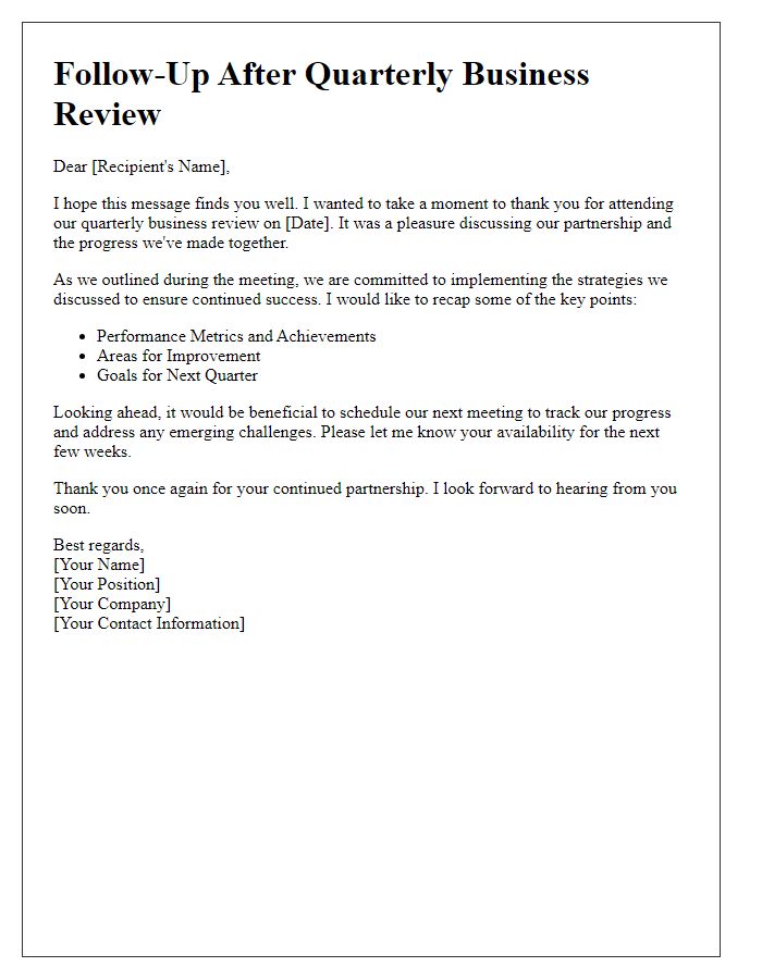 Letter template of follow-up after quarterly business review