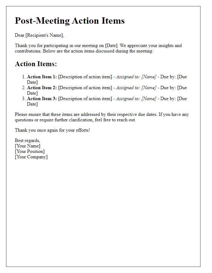 Letter template of post-meeting correspondence for action items