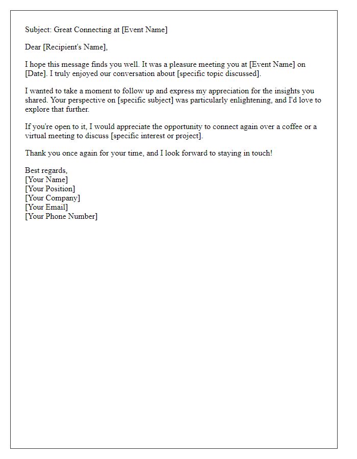 Letter template of professional follow-up for networking event