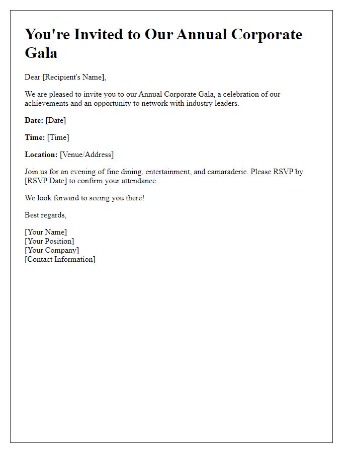 Letter template of formal invitation to corporate gala