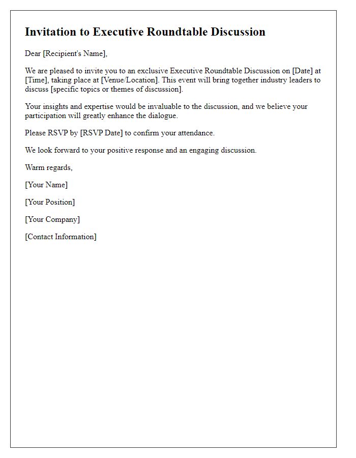 Letter template of invitation to executive roundtable discussion