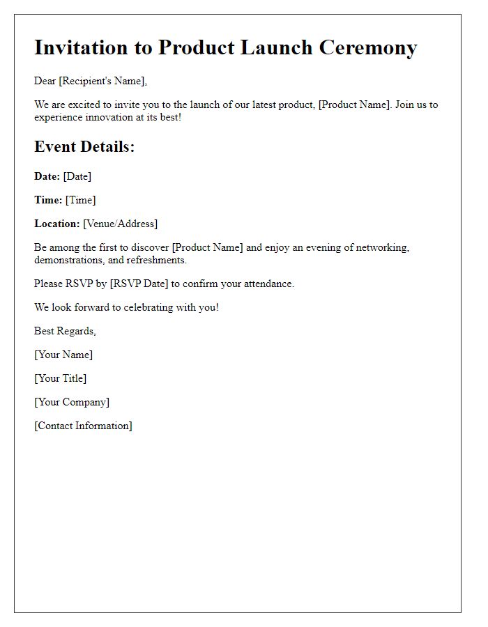 Letter template of invitation to product launch ceremony