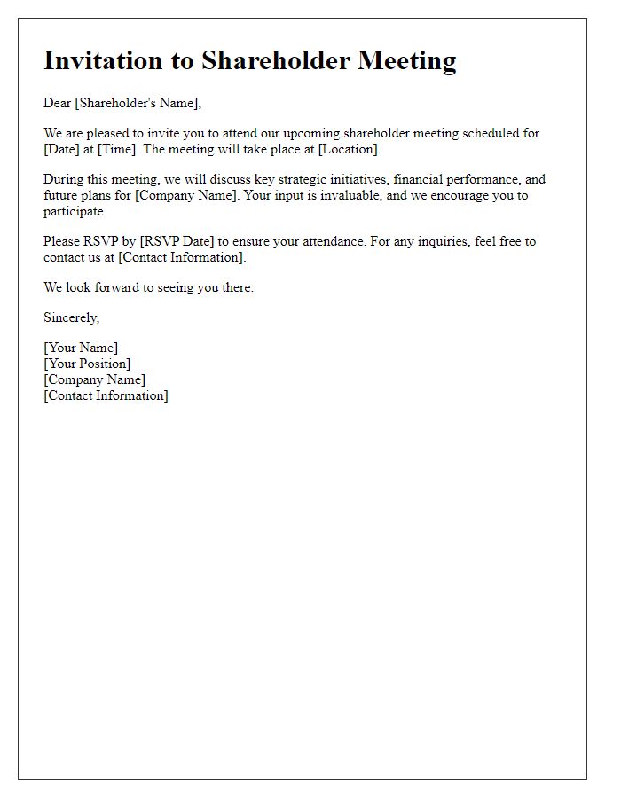 Letter template of invitation to shareholder meeting