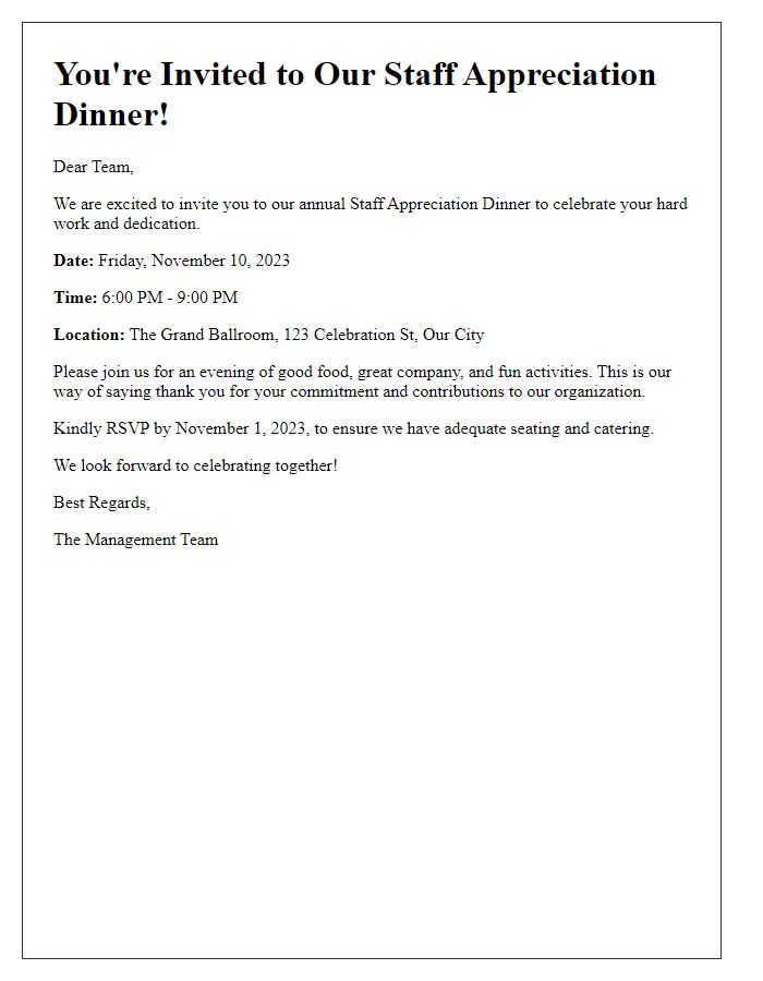 Letter template of invite for staff appreciation dinner