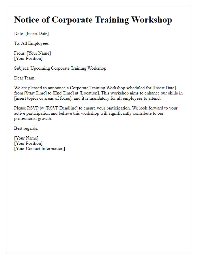 Letter template of notice for corporate training workshop