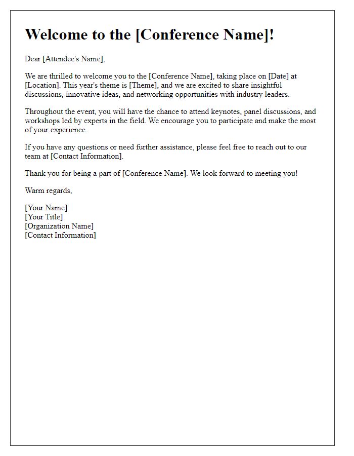 Letter template of welcome letter for industry conference