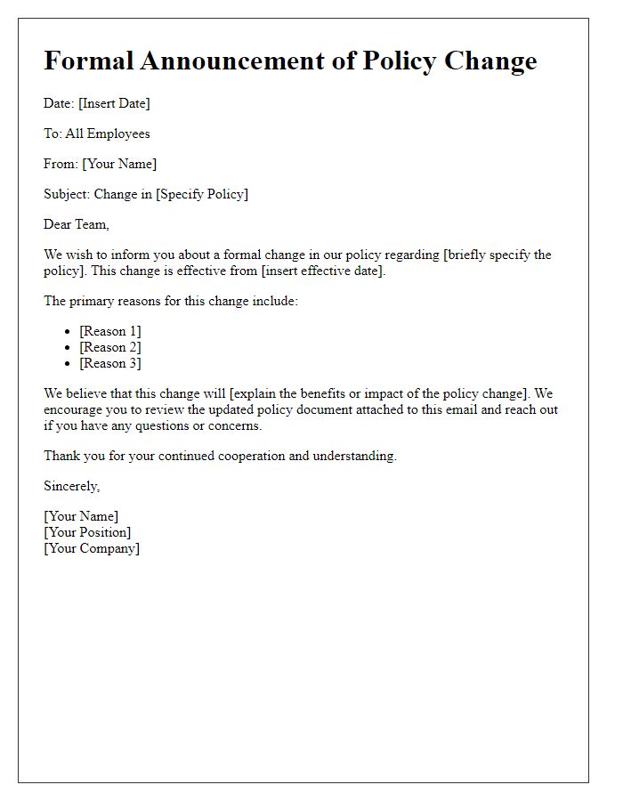 Letter template of formal policy change announcement