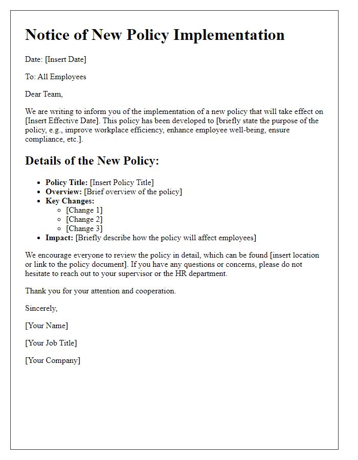 Letter template of new policy implementation notice