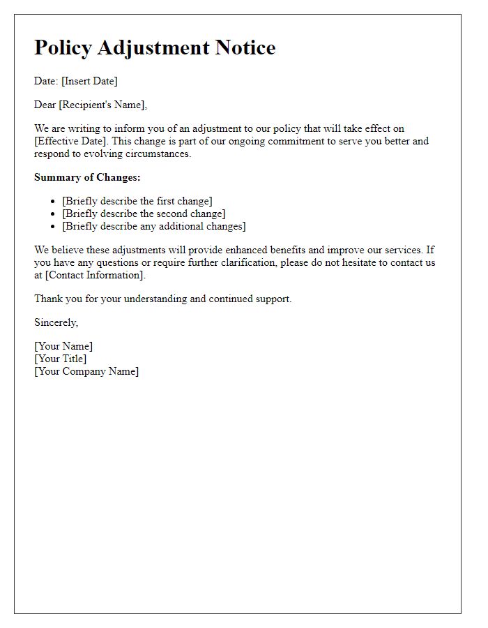 Letter template of policy adjustment notice