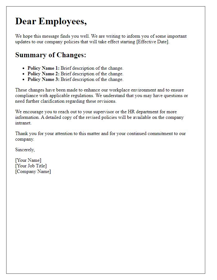 Letter template of revised company policy communication