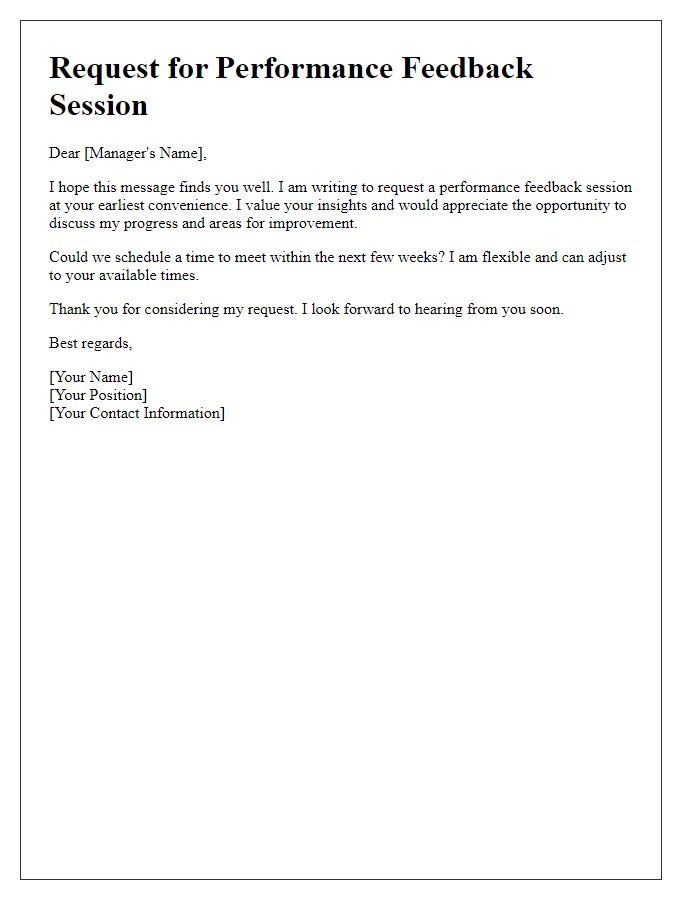 Letter template of requesting a performance feedback session.