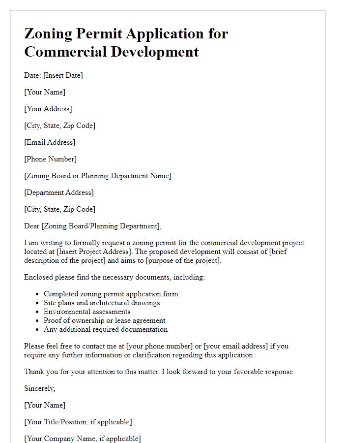 Letter template of zoning permit application for commercial development