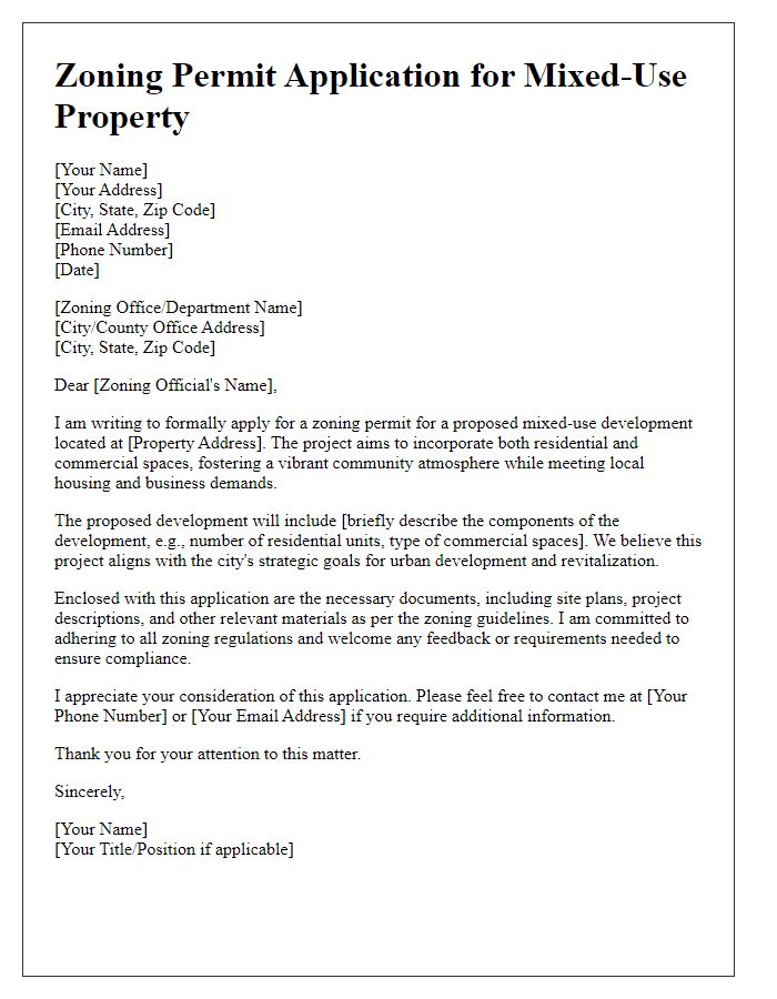 Letter template of zoning permit application for mixed-use property