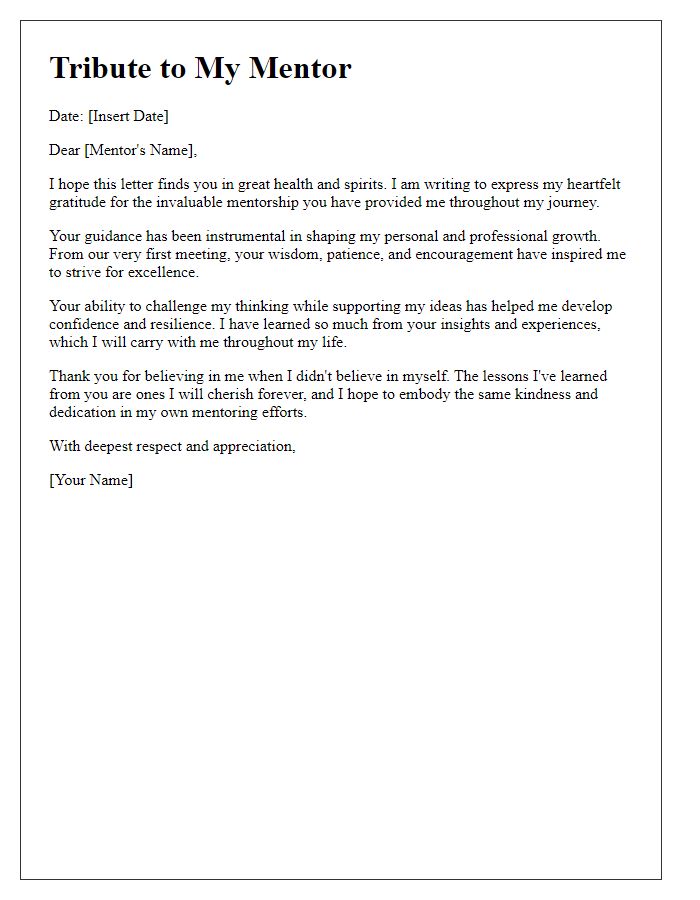 Letter template of tribute to a mentor's mentorship