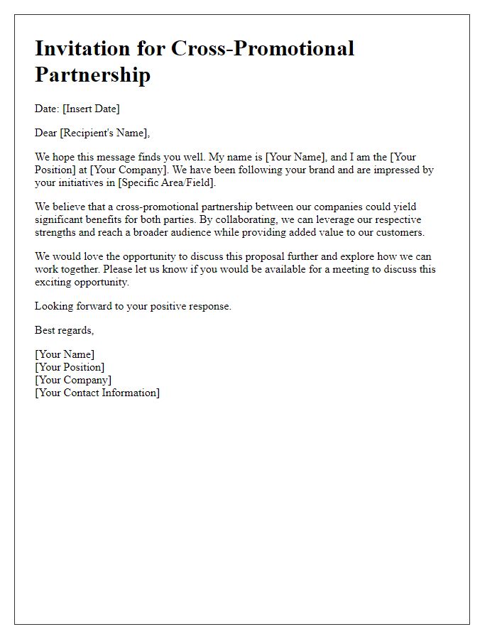 Letter template of invitation for cross-promotional partnership