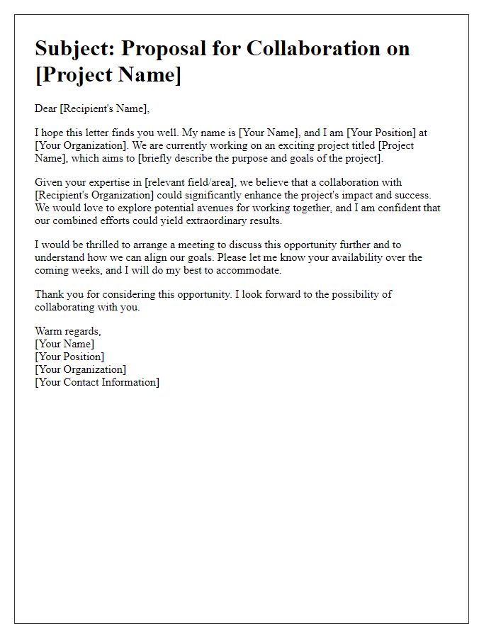 Letter template of outreach for collaborative project