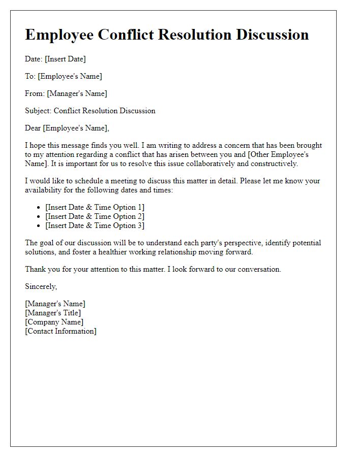 Letter template of employee conflict resolution discussion.