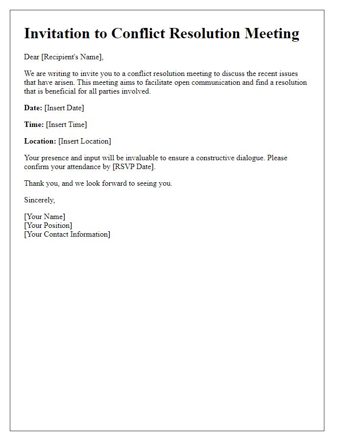 Letter template of invitation to conflict resolution meeting.