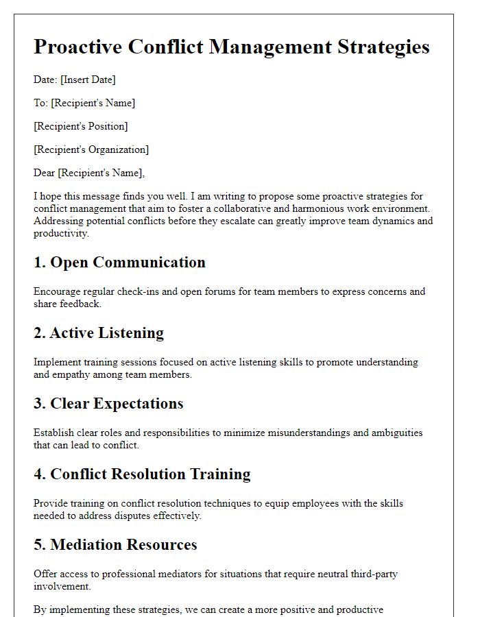 Letter template of proactive conflict management strategies.