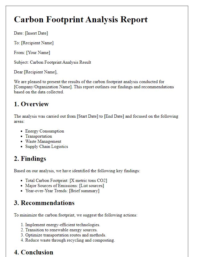 Letter template of carbon footprint analysis.