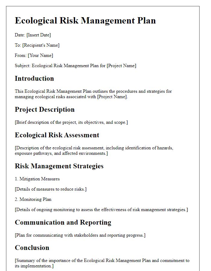 Letter template of ecological risk management plan.