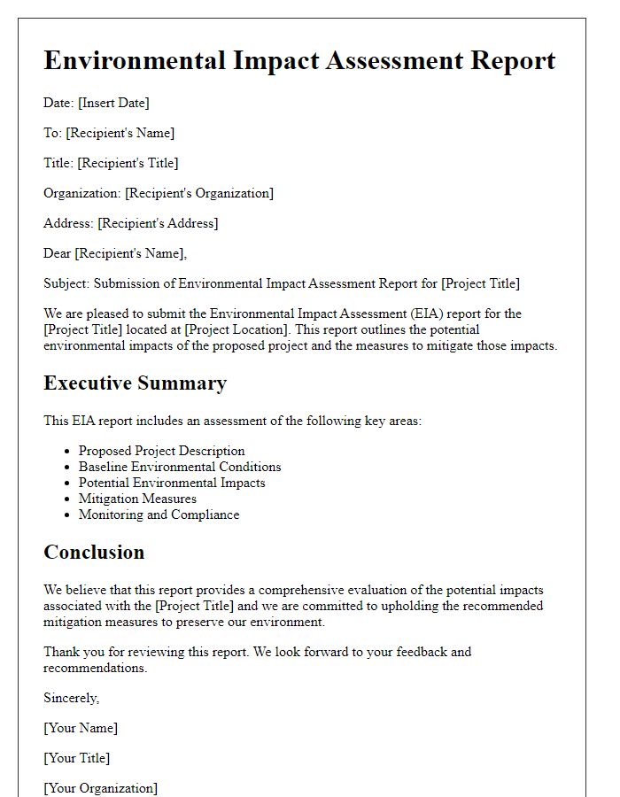 Letter template of environmental impact assessment report.