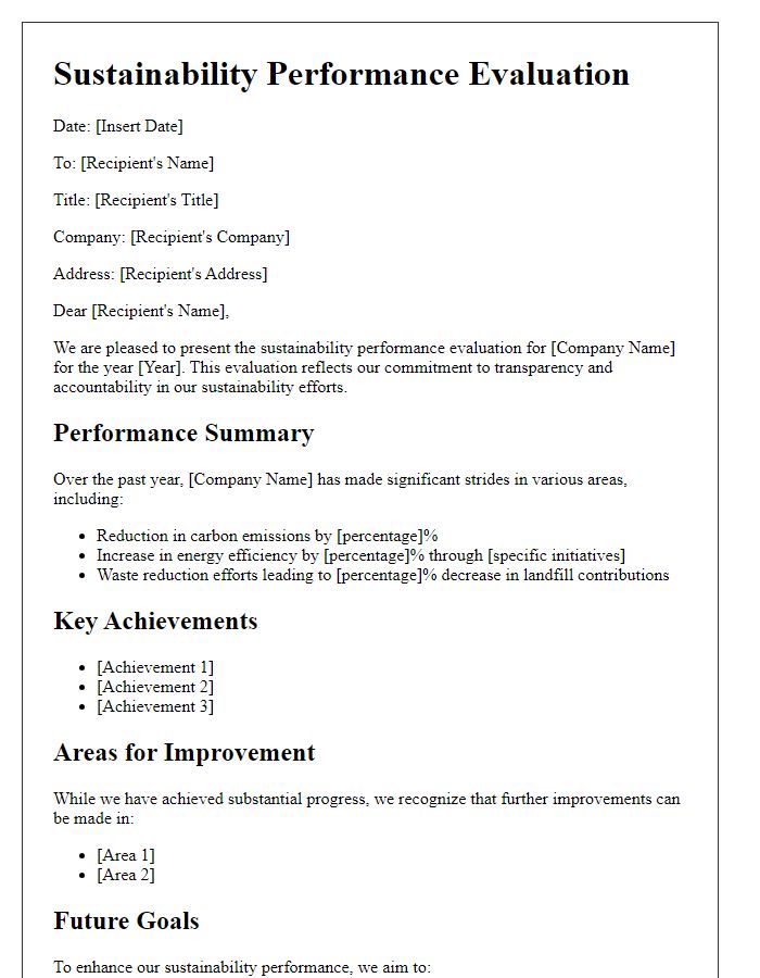 Letter template of sustainability performance evaluation.