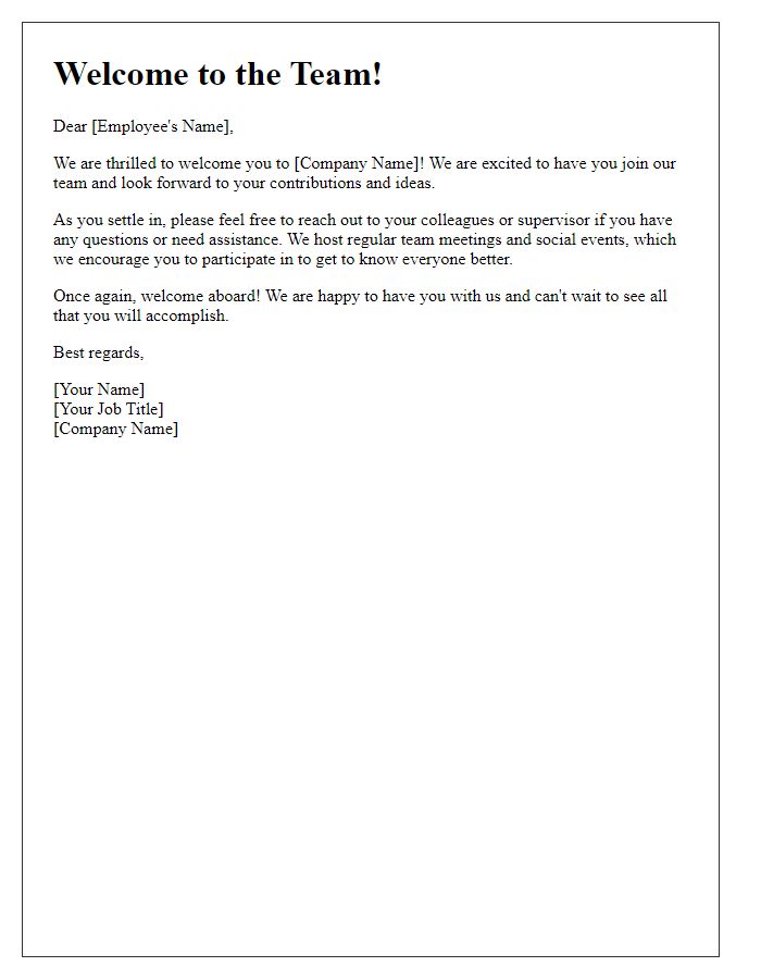 Letter template of friendly welcome for recent employees