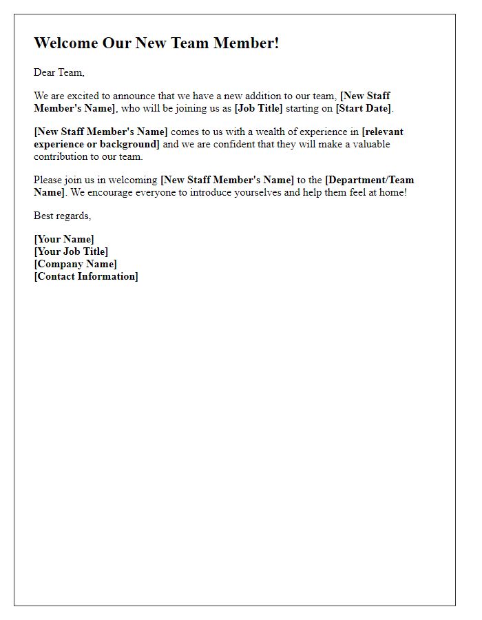 Letter template of new staff introduction