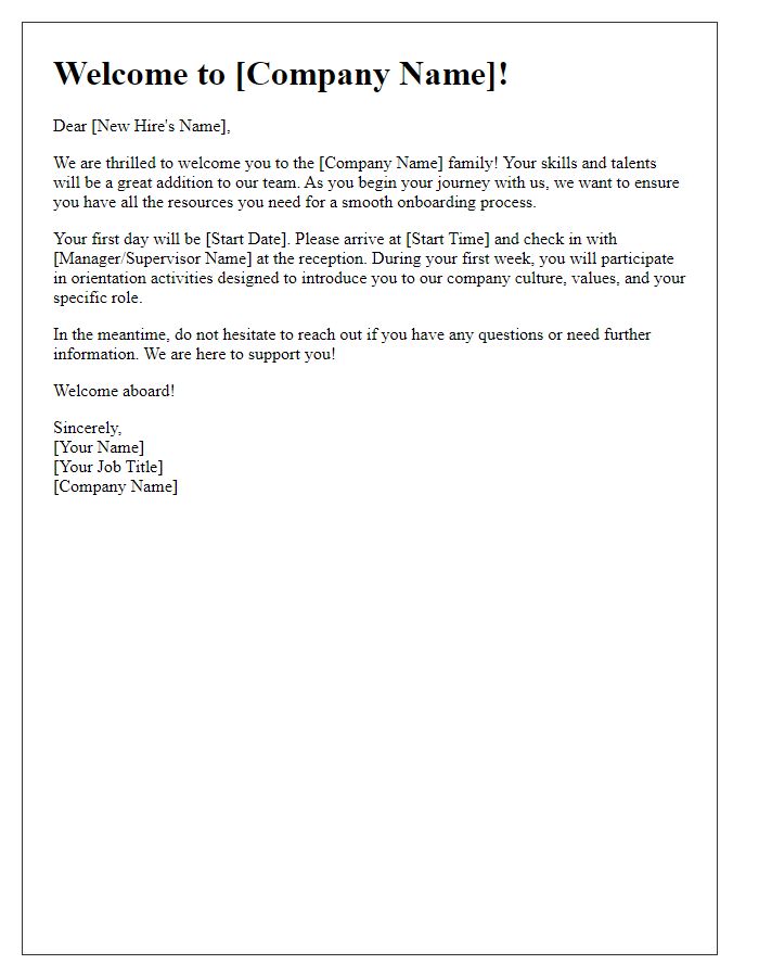 Letter template of onboarding introduction for new hires