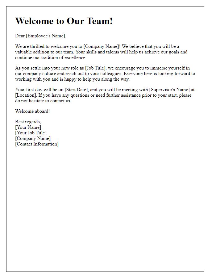 Letter template of welcome letter for new workforce