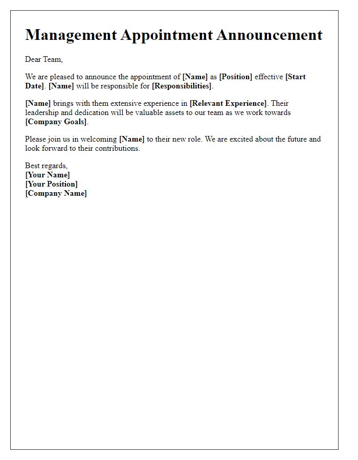 Letter template of management appointment announcement