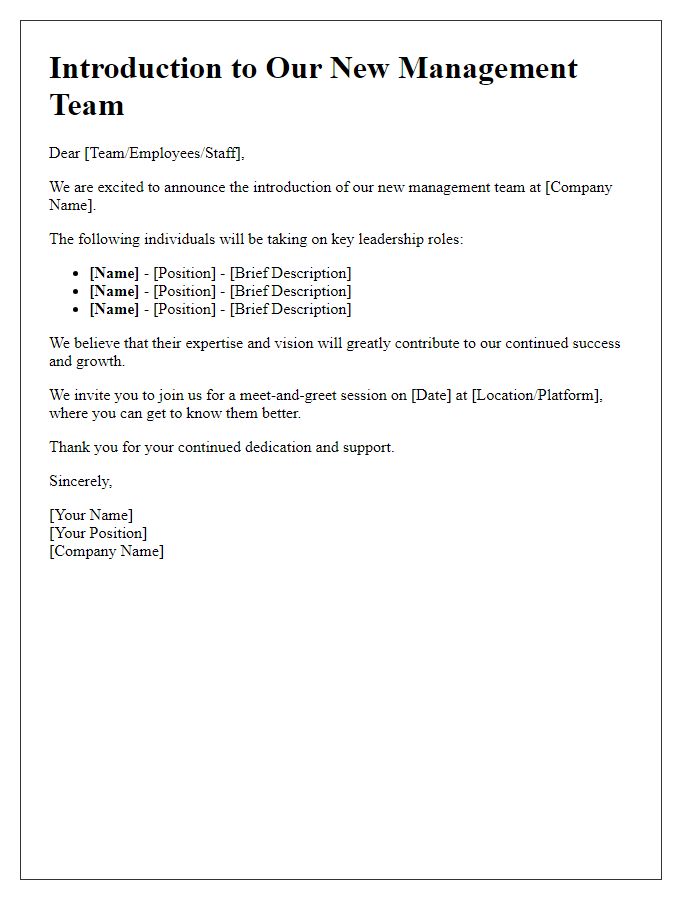 Letter template of new management introduction