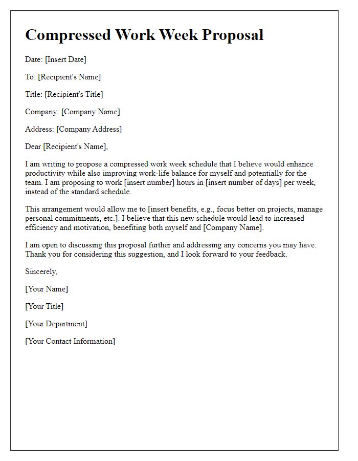 Letter template of Compressed Work Week Proposal