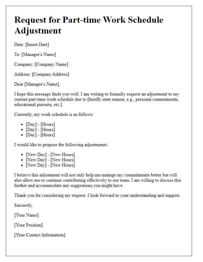 Letter template of Part-time Work Schedule Adjustment