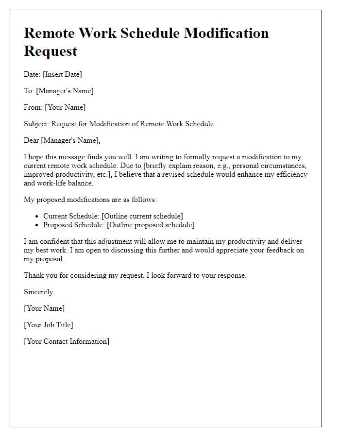 Letter template of Remote Work Schedule Modification
