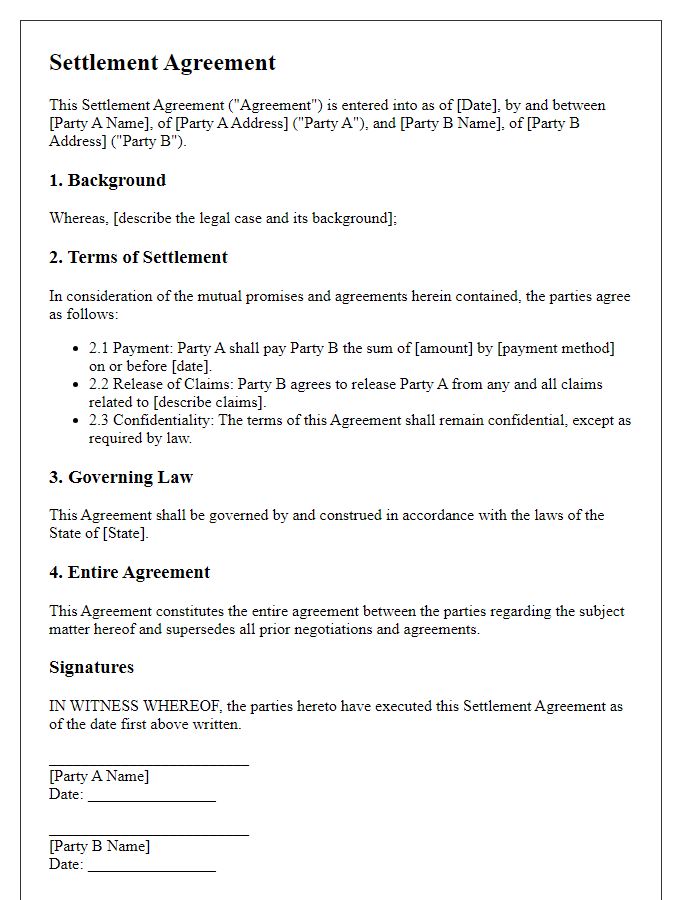 Letter template of legal case settlement agreement