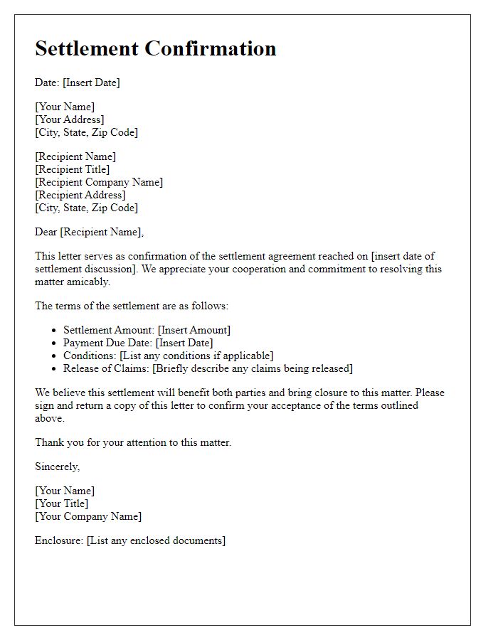 Letter template of legal case settlement confirmation