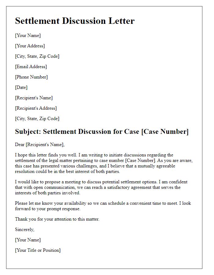 Letter template of legal case settlement discussion