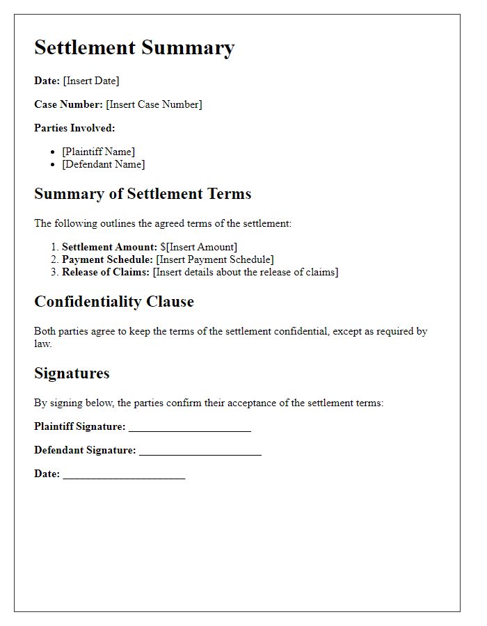 Letter template of legal case settlement summary