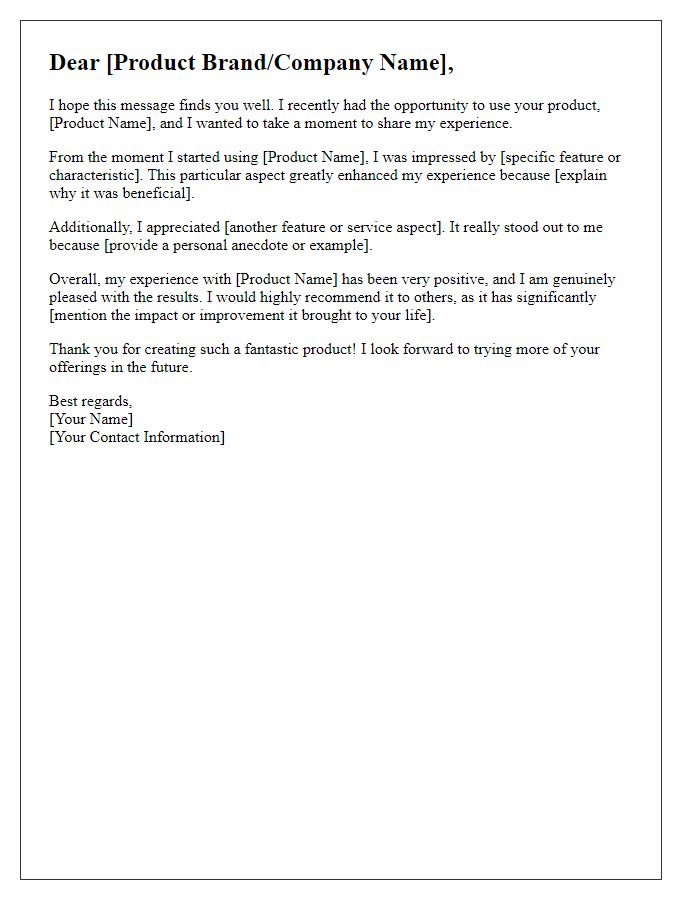 Letter template of customer experience sharing for product review.