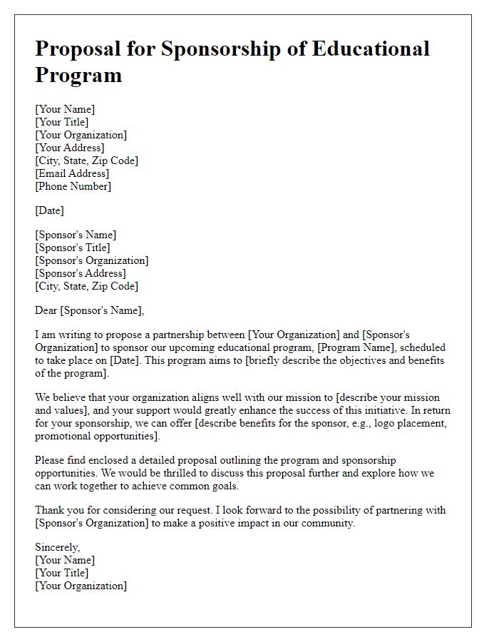 Letter template of proposal letter for educational program sponsorship.