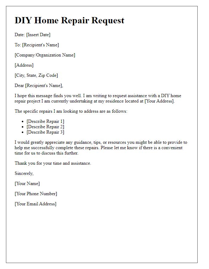 Letter template of DIY home repair request