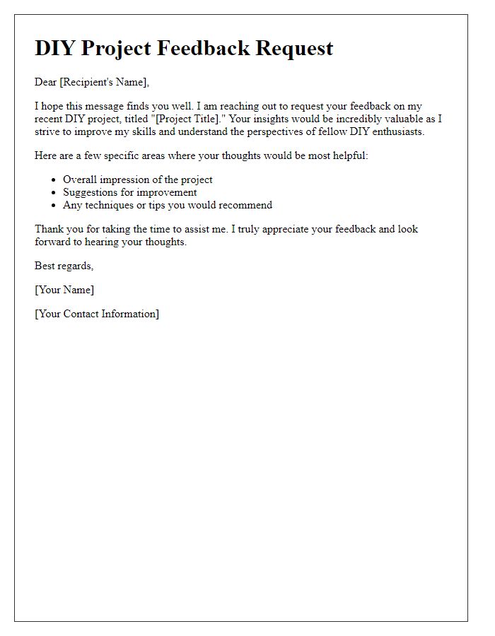 Letter template of DIY project feedback request