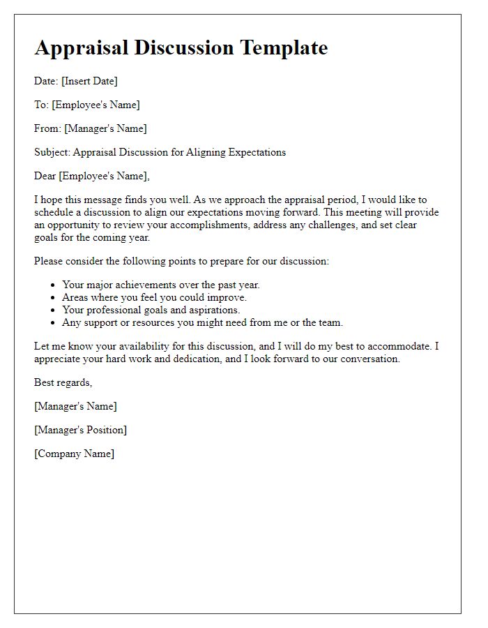 Letter template of appraisal discussion for aligning expectations