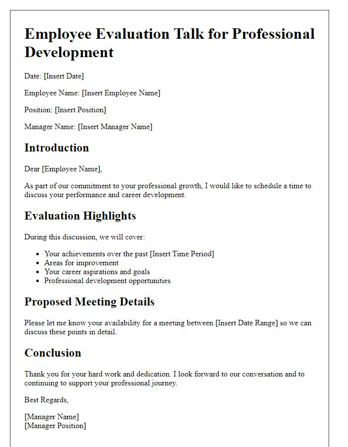 Letter template of employee evaluation talk for professional development