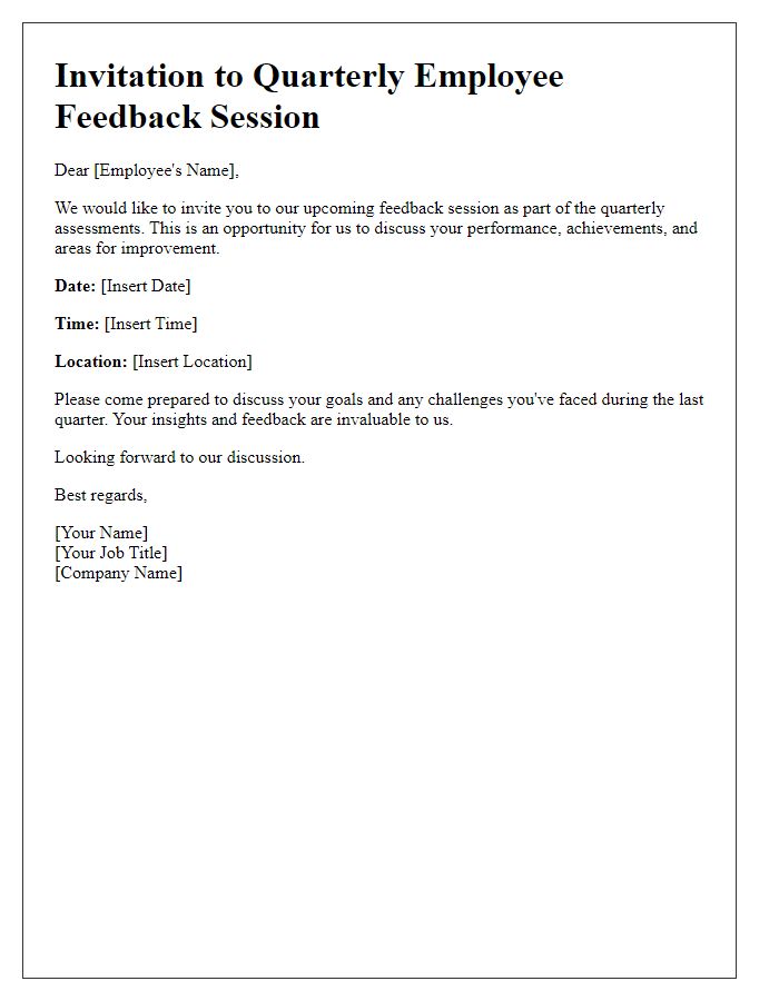 Letter template of employee feedback session for quarterly assessments